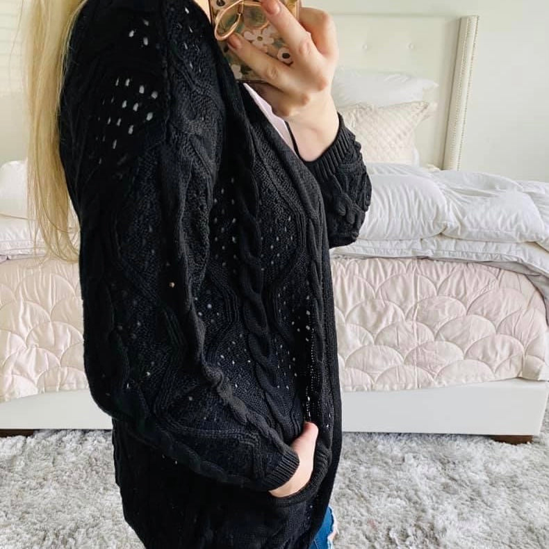 Black Knit Cardigan (LARGE ONLY)