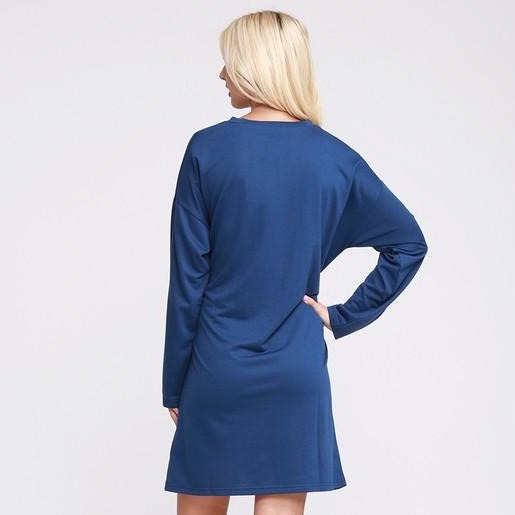 Long Sleeve Tie Front French Terry Dress - Navy