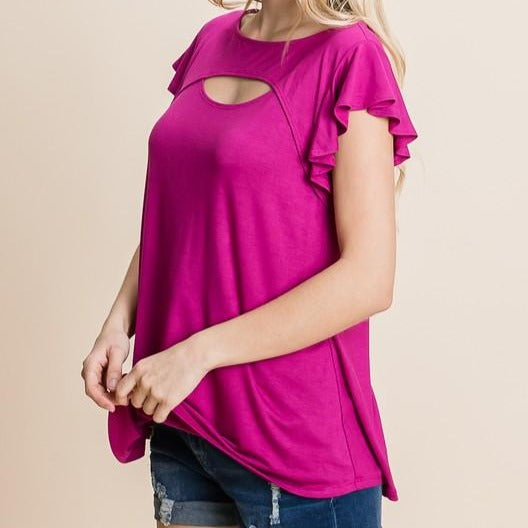 SMALL ONLY Flutter Sleeve Top - Magenta