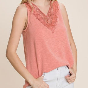 Coral Lace French Terry Tank