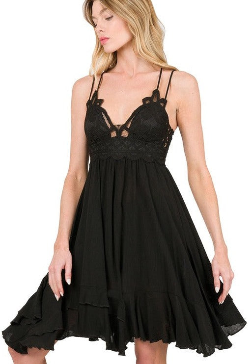 Crocheted Lace Trimmed Dress - MORE COLORS