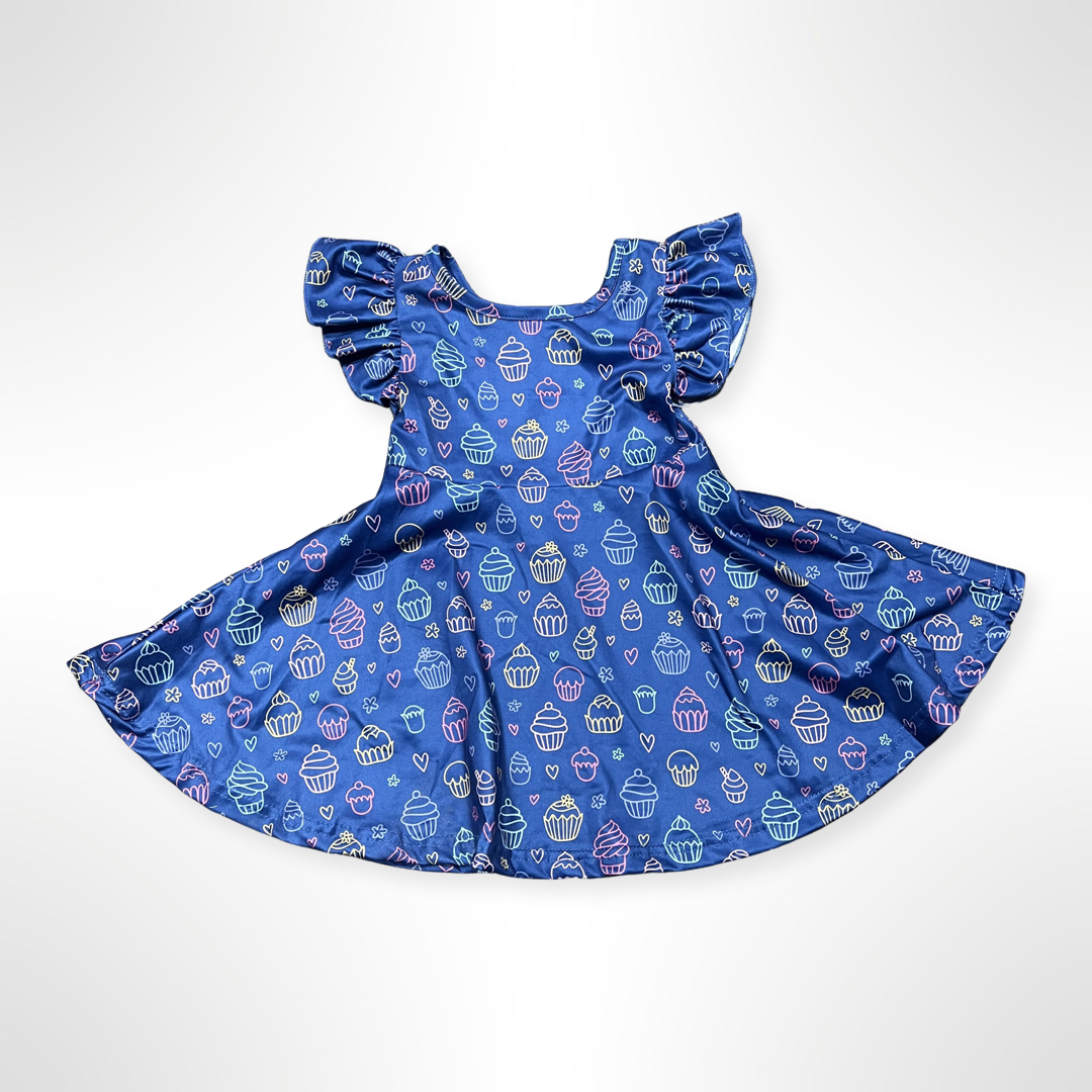 KIDS - Cupcakes Ruffle Sleeve Dress
