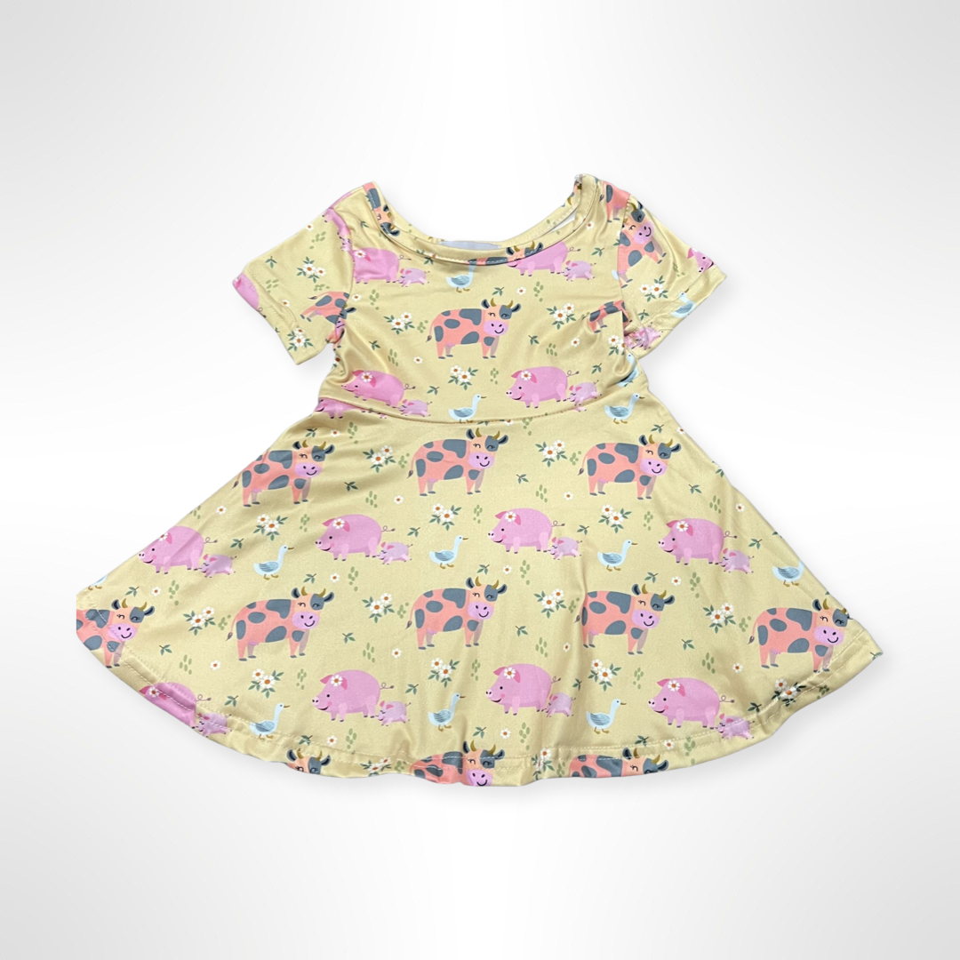 6-12M ONLY KIDS - Girls Having Fun on the Farm Twirly Dress