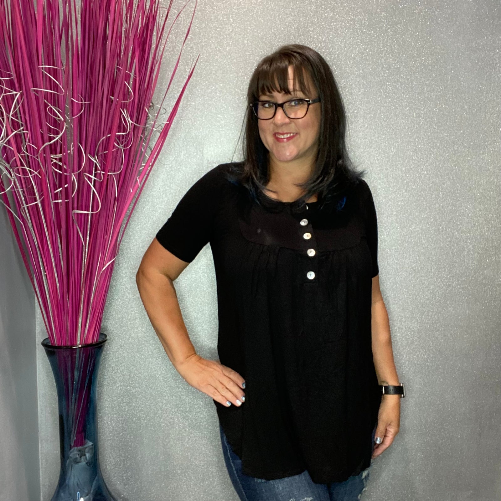 Round Hem Shell Button Tops