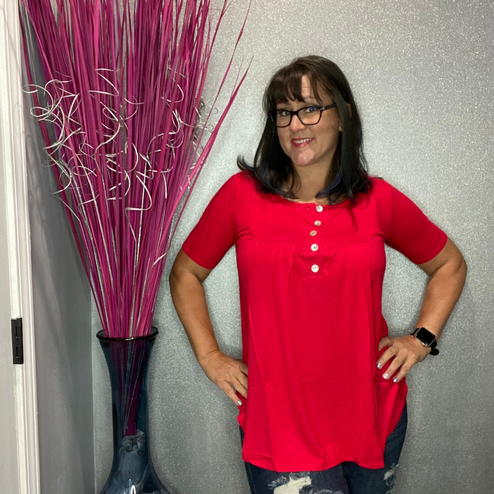 Round Hem Shell Button Tops