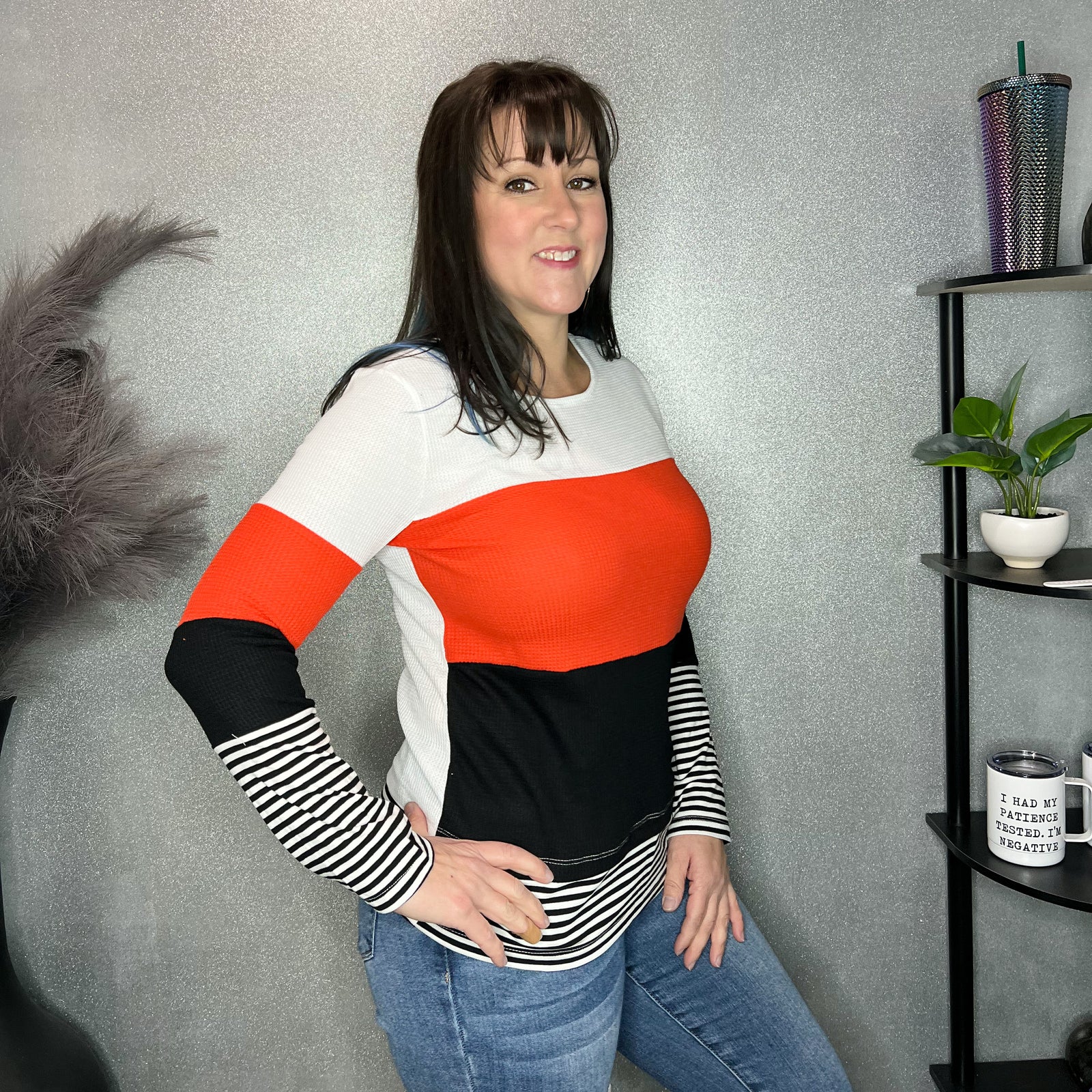 SMALL ONLY Waffle Knit Color Block