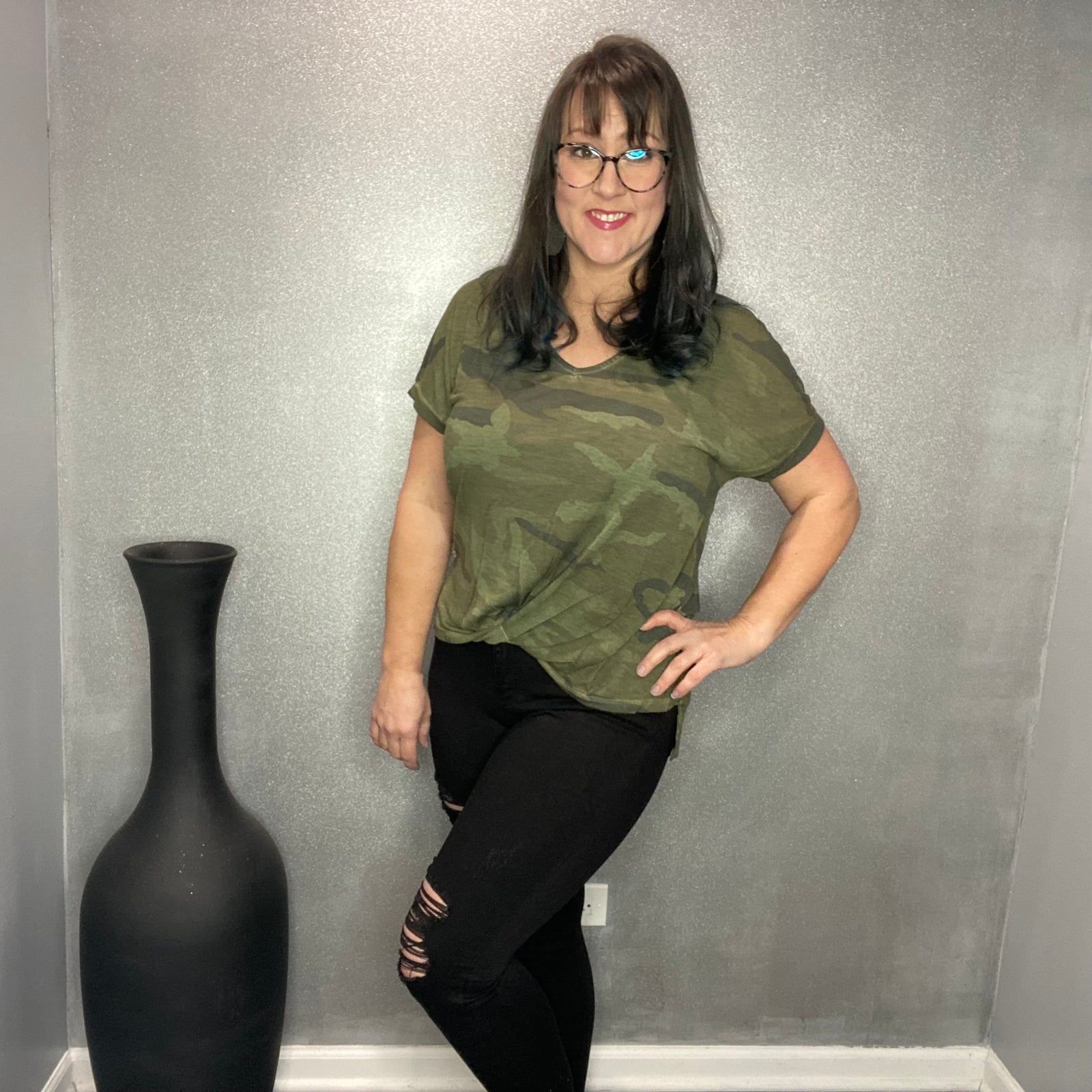 Oil Dyed Camo Top w/Front Knot