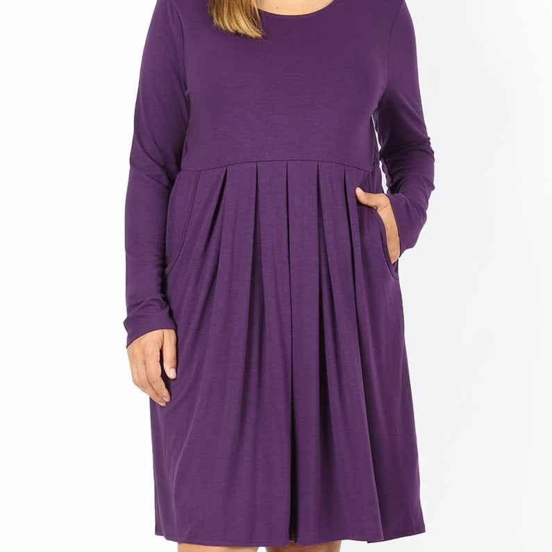 1XL ONLY Long Sleeve Pleated Dress w/Pockets