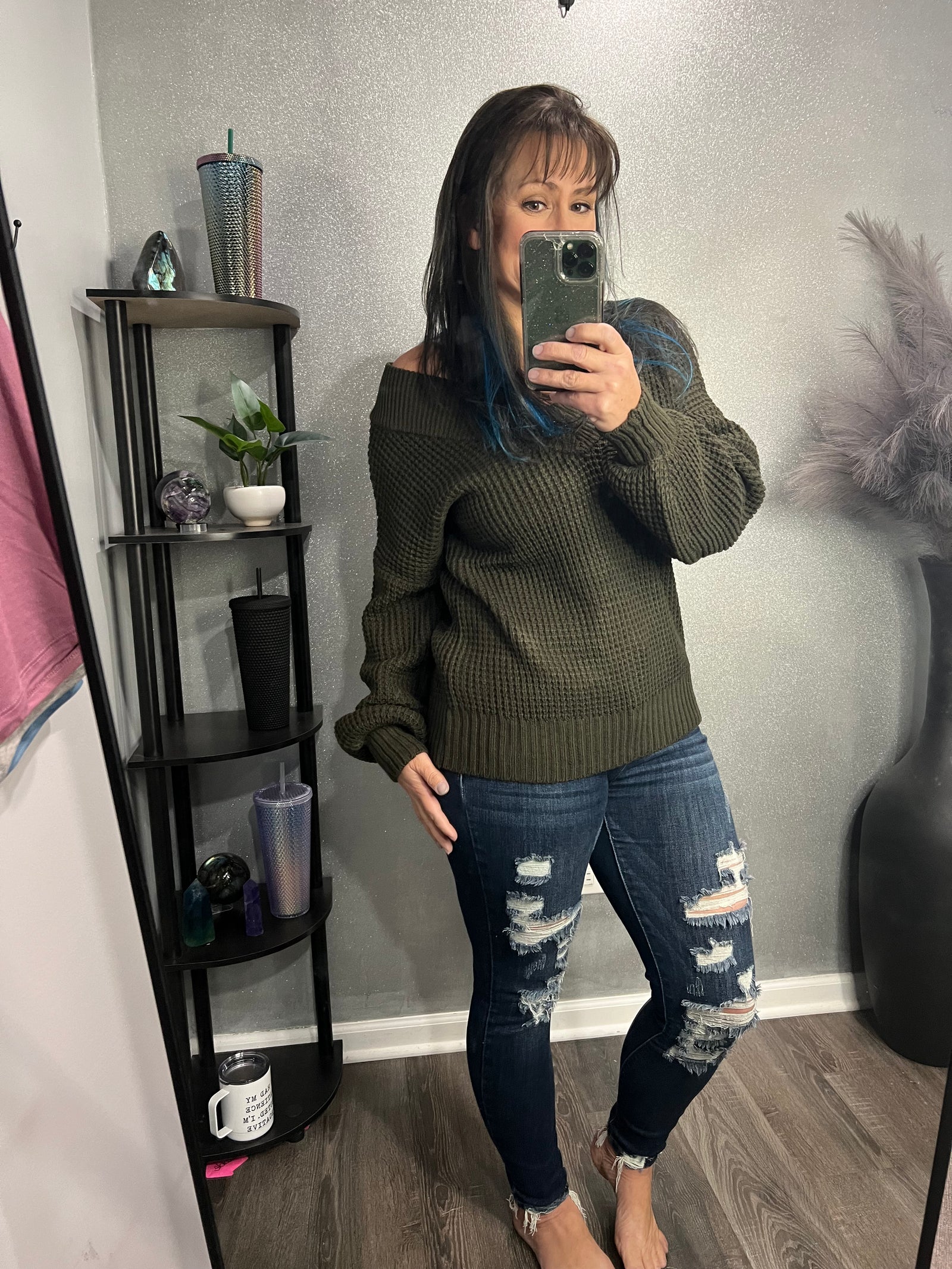 Balloon Sleeve Wide V-Neck Sweater