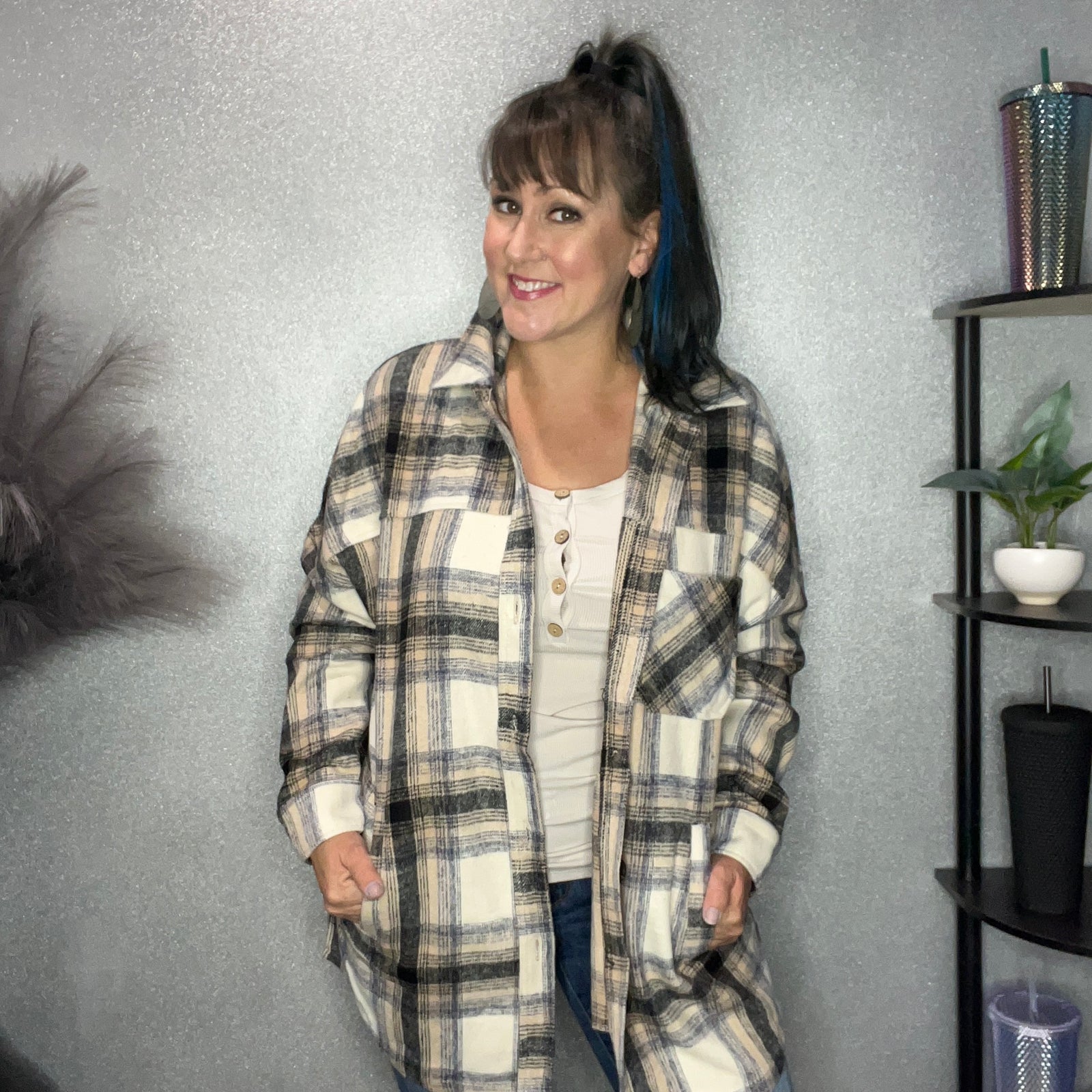 Oversized Plaid Shacket w/Pockets