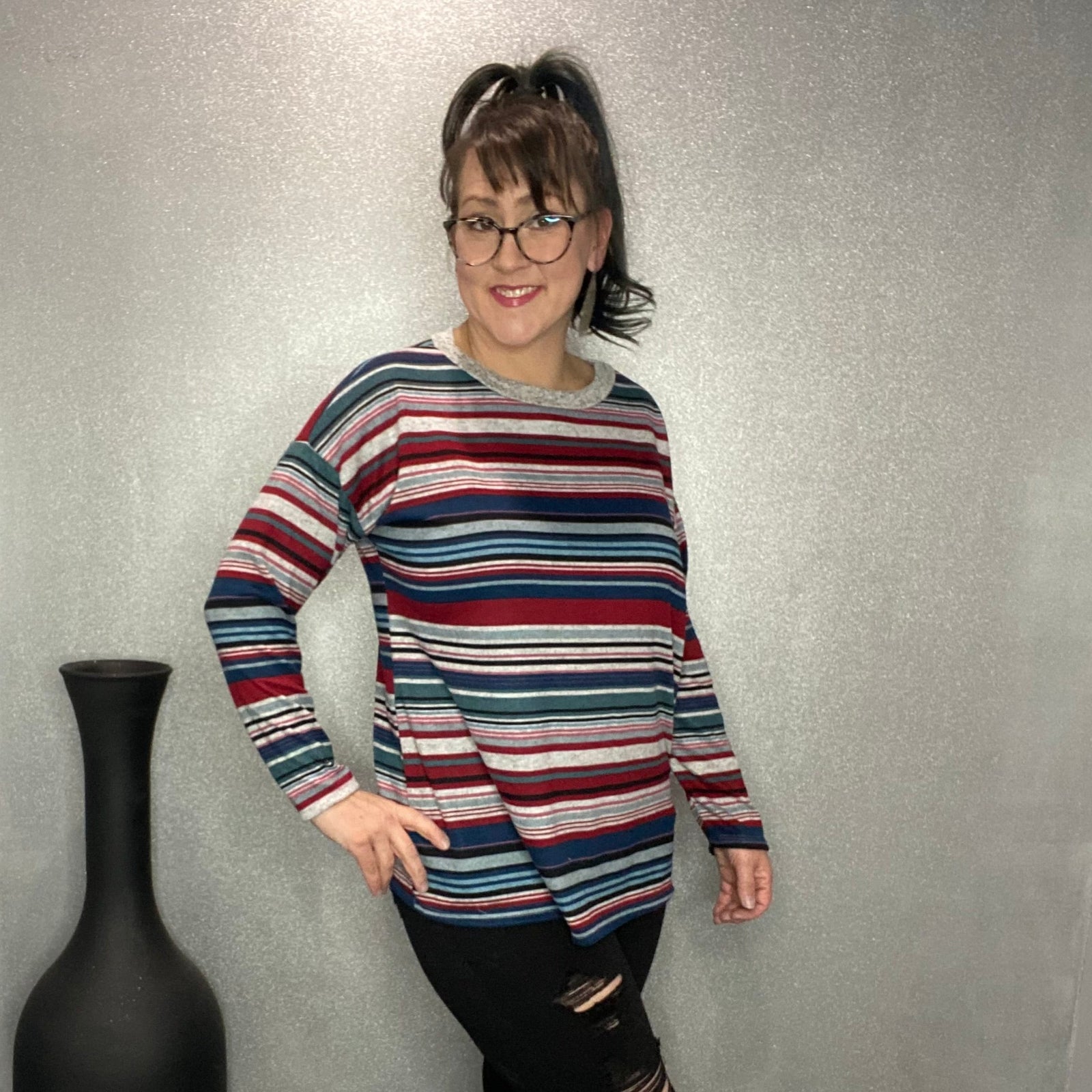 Drop Shoulder Striped Sweater