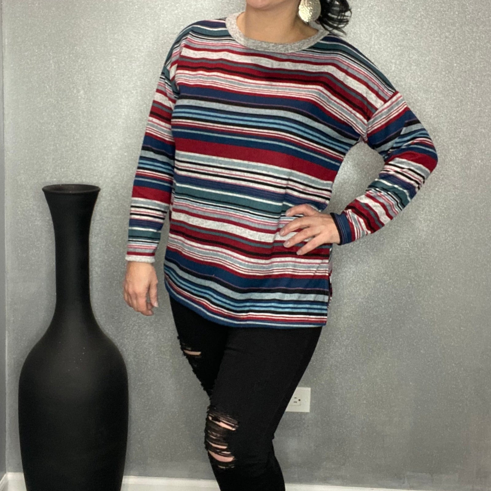Drop Shoulder Striped Sweater