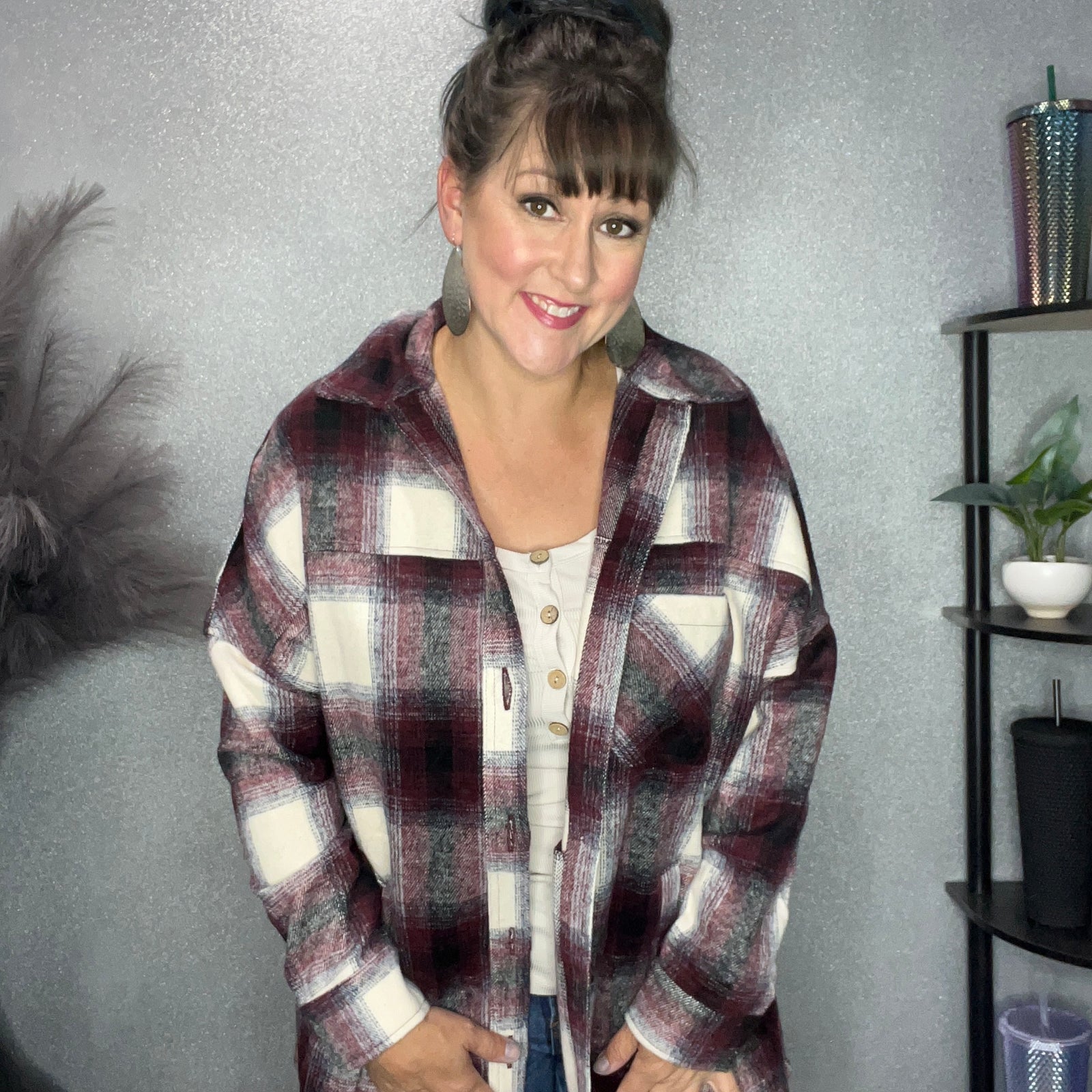 Oversized Plaid Shacket w/Pockets