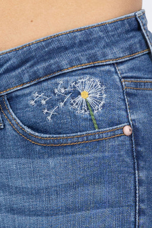 Judy Blue High Waist Dandelion Embroidered Distressed Skinny Jeans