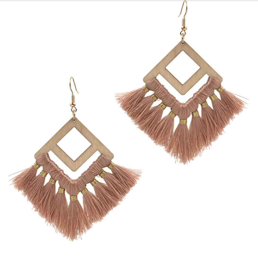 Wooden Tassel Earrings