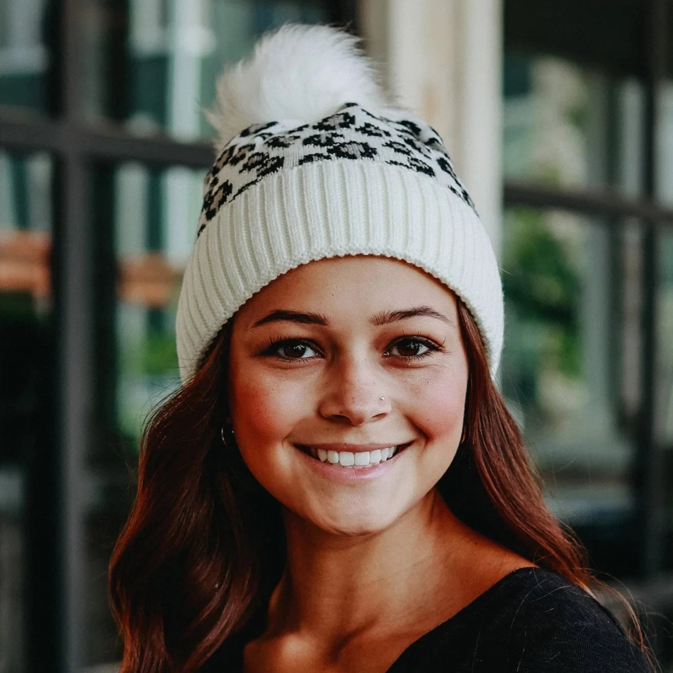 Leopard Pom Hat Beanies